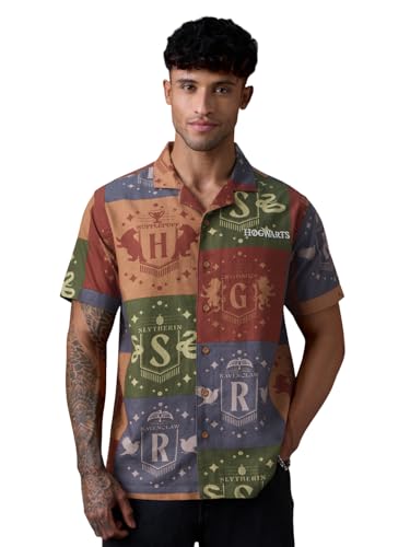 Chemise en coton Harry Potter homme manches courtes motif Poudlard marron