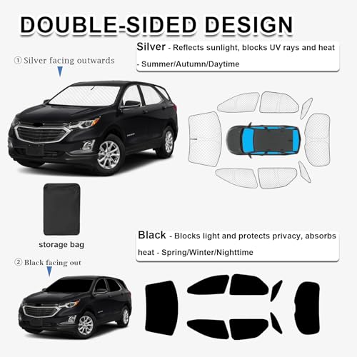 Image of KMF Windshield Sun Shade Replacement for Chevrolet Equinox Accessories 2018-2024, Side Window Sun Shade Cover Sun Visor Shield Cover, Rear Window Sunshade for Camping /Baby UV Block and Privacy Protect