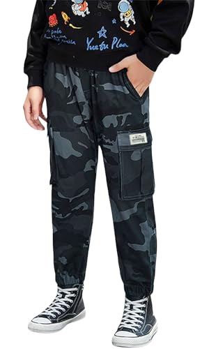 Panegy Boys Cargo Pants Drawstring Elastic Waist Joggers Trousers Cuffed Ankle Casual Streetwear 7-16 Years