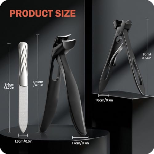 Image of BEZOX Toe Nail Clipper for Thick Nails for Seniors, Nails Clipper Set for Comfort Nail Trimming, Precision Fingernail Clippers - Black