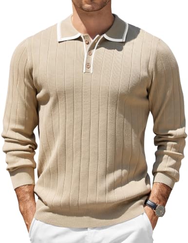 COOFANDY Mens Pullover Sweater Business Casual Long Sleeve Knit Polo Shirt