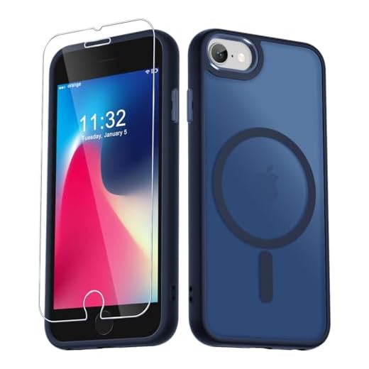 for iPhone SE Case 2022(3rd)/2020(2nd), iPhone 8/7 Case, with 1 Screen Protector, Matte Magnetic Slim Phone Cover, Support for Magsafe, Shockproof Protection Translucent Frosted Back,Navy Blue