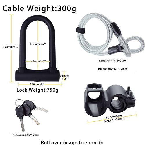 image for Wanku Bike U Lock with Strong Cable Heavy Duty Bicycle U-Lock U Shackl