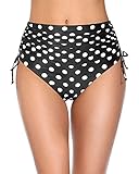 Holipick Women Polka Dot High Waisted Bikini Bottoms Full Coverage Swim Bottom Tummy Control Swimsuit Bottom S