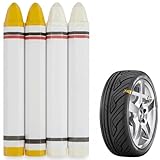 LEMONSTONE 4 Stück Reifenkreide 2 Gelb+2Weiß, Reifenkreide Hohe Kapazität Reifenstift, für Deckende Markierungen auf Dunklen Untergründen, Wasserfester Markierungsstifte für Verschiedene Oberflächen