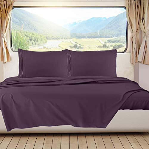 Image of Nestl Purple Short Queen Sheets for RV, Hotel Luxury RV Queen Sheets Set, 6 Piece Fitted Bed Sheet Set and Pillowcases, Super Soft, Wrinkle-Free, and Breathable Camper Bedding