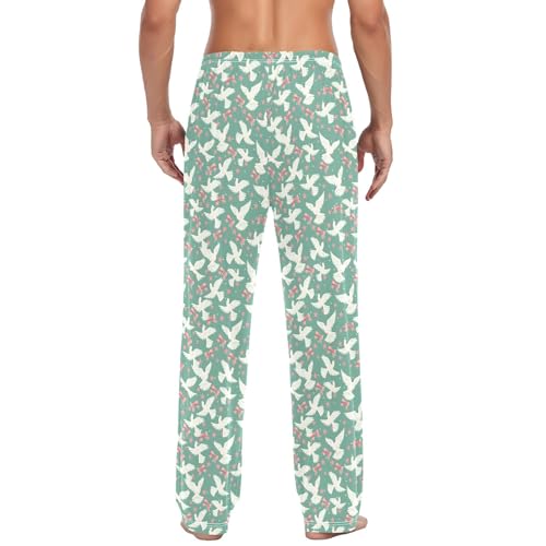 Mens Cotton Pajama Pants Sleep Lounge Pj Bottoms Sleepwear with Pockets Drawstring S Dove Pink Bows Stars3