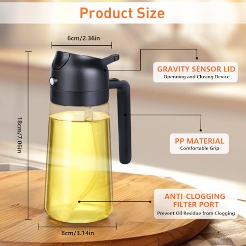 Bottiglia dispenser per olio da 470 ml, dispenser 2 in 1 per olio e spruzzatore di olio, bottiglia spray per uso alimentare per cucina, dispenser di olio per barbecue, insalata, bistecche, - immagine 3