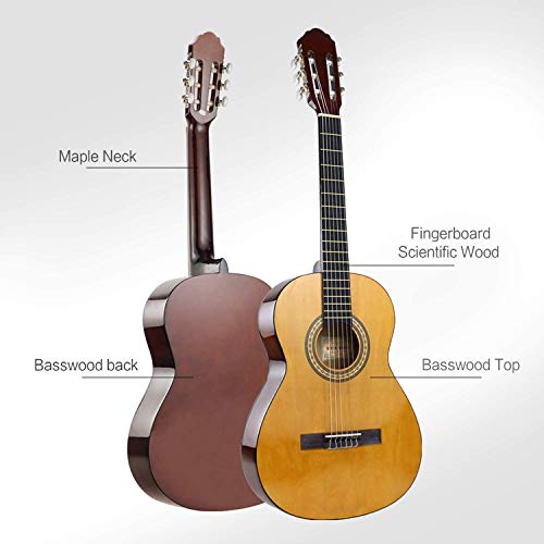 HUAWIND Guitare Classique 4/4 Debutant, Guitare Classique Adulte avec 6 Cordes de Nylon et Housse - Les Beatles, Paul McCartney, John Lennon, RIngo Starr, George Harrison HUAWIND Guitare Classique 4/4 Debutant, Guitare Classique Adulte avec 6 Cordes de Nylon et Housse – Image 3
