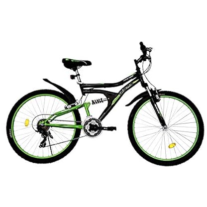 26" 26 Zoll Kinder Jugend Jungen Mädchen Mädchenfahrrad Fahrrad Kinderfahrrad MTB Mountainbike Jugendfahrrad Jungenfahrrad Unisex Bike Rad 21 Gang Beleuchtung STVO VOLLFEDERUNG Fully Schwarz Grün 4300