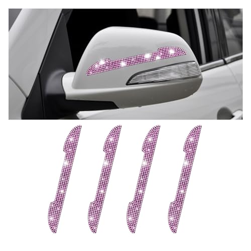 4PCS Bling Car Door Handle Scratch Protector, Crystal Rhinestone Sticker Car Door Edge Guard, Side Rearview Mirror Anti-Collision Strip, Exterior Accessories for Women Men (Pink)