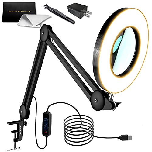 Magnifying Lamp, 8X Magnifying Glass with Light and Stand, IGOKOTI 5in Real Glass Lens, 100LEDs Magnifier Light for Crafts