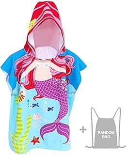 Mermaid Kids Hooded Towel Poncho for Kids Beach Towel Swimming Pool Bath Towel Surfing Towel Microfibre Ultra Soft and Absorbent Bathrobe for Boys Girls Children Toddler 2-8 Years Old