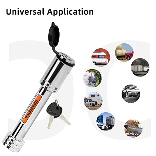 Metoware Chrome Trailer Hitch Lock, 5/8" Dia Barbell-Style Locking Hitch Pin, Towing Hitch Receiver Lock With Anti-Rattle, Fits 2" Receiver Tubes, Class Iii & Iv Hitch Receivers (2 Pack Keyed Alike) #TOP5