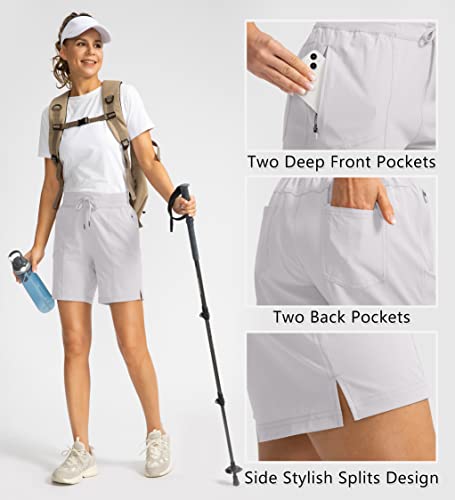 Soothfeel Women's Hiking Cargo Shorts With 4 Pockets 7 Inch Long Quick Dry Athletic Golf Shorts For Women Casual Summer (Light Grey,3Xl) #TOP3