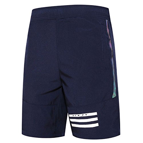 FELiCON Shorts de Sport pour Hommes Casual Fitness Training Sweat de Course Shorts de Course à séchage Rapide pour Hommes avec Cordon de Serrage à la Taille Extensible Poches zippées (Bleu,S) Cover