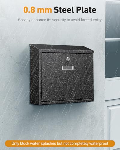 Image of Uniclife Wall Mount Mailbox for Outside, Large Locking Mailbox with Key Lock, Security Mail Box, Postbox for House, Safe Key Drop Case, Steel Cash Drop Case for Home Office School, Black