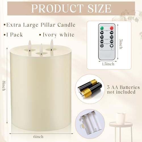 Image of Retisee 1 Pack Ivory Extra Large Flameless Candles 6'' x 8'', Classic