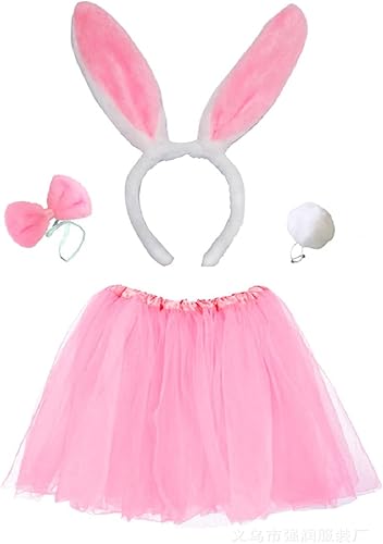 Disfraz de Halloween con diadema de conejo, corbata, cola + vestido de tutú para mujeres y niñas, disfraz de Halloween, Navidad, cosplay, juego de