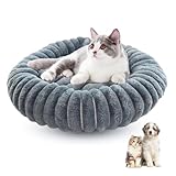 LCUHAVA Katzenbett Flauschig Waschbar Donut Hundebett Kleine Hunde Beruhigende Wirkung Katzenkorb zum Schlafen, Orbicular Katzen Schlafplatz Rutschfester Boden, Dunkelgrau 50x50cm