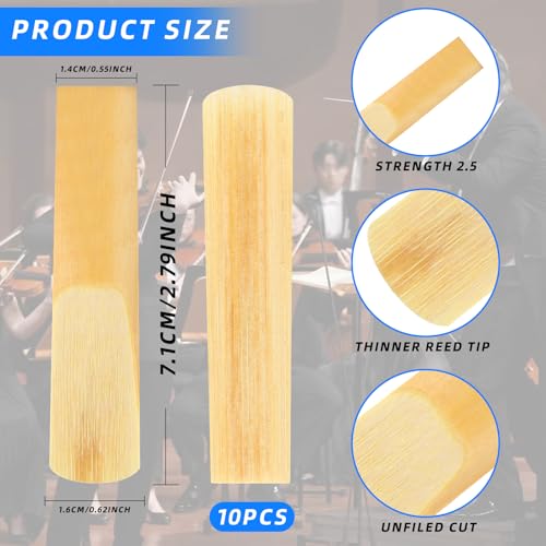 10PCS Saxophone Alto Reeds 2.5, Professional Alto Sax Reed Thinner Reed Tip for Advanced Cutting Technology for Saxophone Beginner and Player