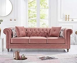 Expert Antique Wood Modern Classic Chesterfield Fabric & Velvet Tufted 3 Seater Chesterfield Sofa Living Room and Office (Beige) (Pink)