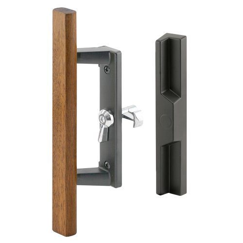 Prime-Line Products C 1259 Sliding Glass Door Handle Set, 3-15 16 in., Diecast & Wood, Black, Hook Style, Internal Lock