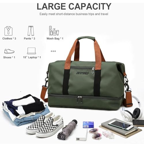 Image of CAVALO - Be Unique Duffle Cum Tote Bag Weekender /Overnight Bags for Women and Men, for Travel, Sports, Gym Bag, Waterproof with Shoe and Wet Clothes Compartments (Green)