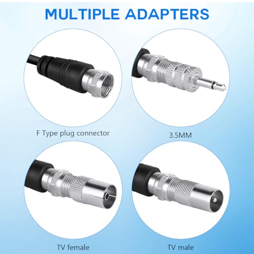 Image of ZORBES 14'' Telescopic Radio Antenna with Base, Digital Audio Broadcasting Accessories, Universal FM /AM Signal Booster Aerial with 3 Adapters and 3m Coax Cable for Home Stereo, and Portable Radios