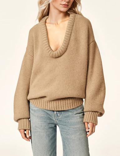 Women's Oversized U Neck Pullover Sweater Long Sleeve Knitted Sweater Chunky Trendy Fall Winter Sweater Tops2
