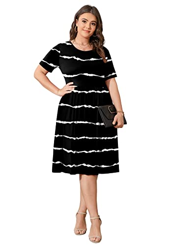 Image of POSESHE Womens Plus Size Summer Dress 2026 Casual Short Sleeve Empire Waist Loose Fit Swing T-Shirt Dress with Pockets
