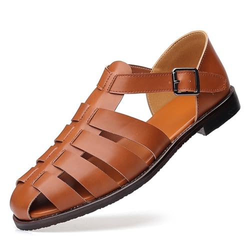 Men's Outdoor Hiking Sandals Closed Toe Leather Athletic Lightweight Trail Walking Casual Sandals Water Shoes