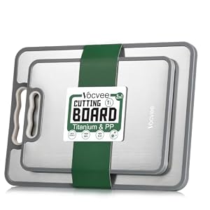 2PCS Titanium Cutting Board Double Sided Food Grade Chopping Board | Cutting Boards for Kitchen 100% Titanium & Wheat Straw PP Cutting Board Easy to Clean [15″x10.4″+12″x8.3″]