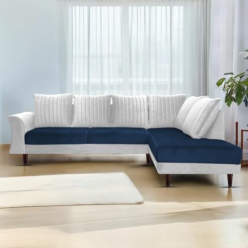Image of Gratly RHS 4 Seater L Shape Sofa Set for Living Room (Blue GreyColour) Premium Fabric Sofa
