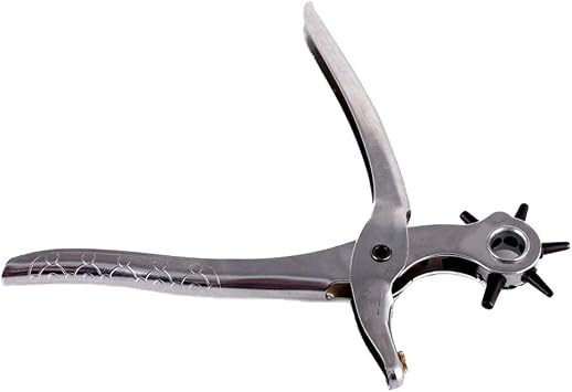 Revolving Punch Plier - Belt Hole Puncher for Punching Felt, Belts, Cardboard - Heavy Duty Leather Hole Punch Tool