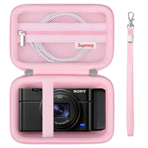 Image of Carrying Case for Sony RX100 VII / RX100 VI / RX100 V / RX100 IV / RX100 III Premium Compact Camera, Storage Holder Travel Bag with Zipper Mesh Pocket for Charging Cable, USB Card, Pink