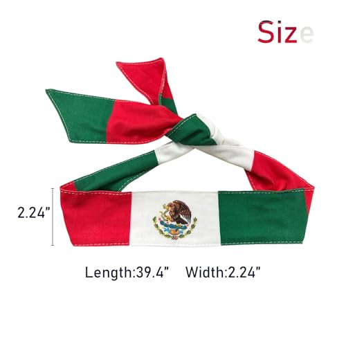 Image of 2PCS Mexican Flag Tie Headband National Flag Bandana Country Flag Headbands Sweatband for Sports Workouts, Soccer, Tennis, and Costumes