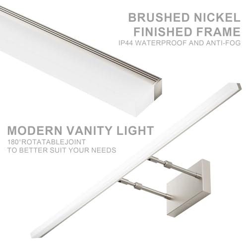 Image of Aipsun 40 inch Modern Brushed Nickel Vanity Light Adjustable LED Bathroom Light Fixtures Over Mirror Rotatable Vanity Lighting 5500K