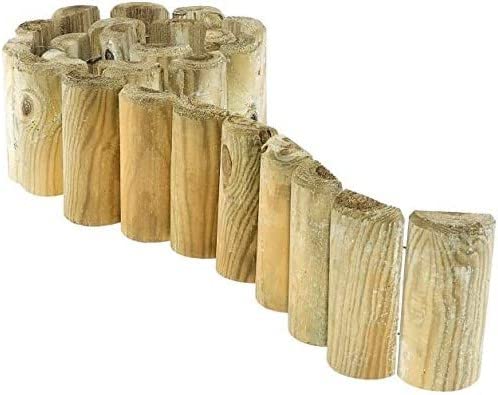 rightclick Sturdy Wooden Garden Edging Border, Log Roll Flexible Lawn Edging, Decorative Garden Fence For Flowerbeds, Grass, Garden & Lawn Edges_ 1.8m x 15cm