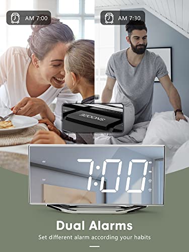 Extra Loud Vibrating Alarm Clock With Bed Shaker For Deep Sleepers Adult Hearing Impaired Deaf, Dual Alarms Digital Clock For Bedroom,8.7'' Large Mirror Led Display,Usb Charger,Battery Backup,Dimmable #TOP3