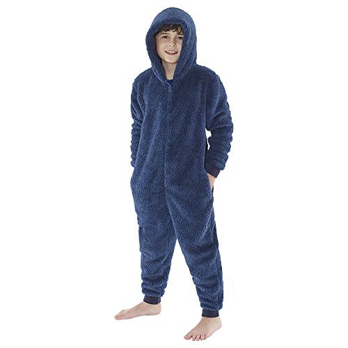 Just Essentials Mens Boys Fleece Onesies Gowns Robes Hooded Jumpsuit UK Seller - Boys Light Navy - 11/12 Years
