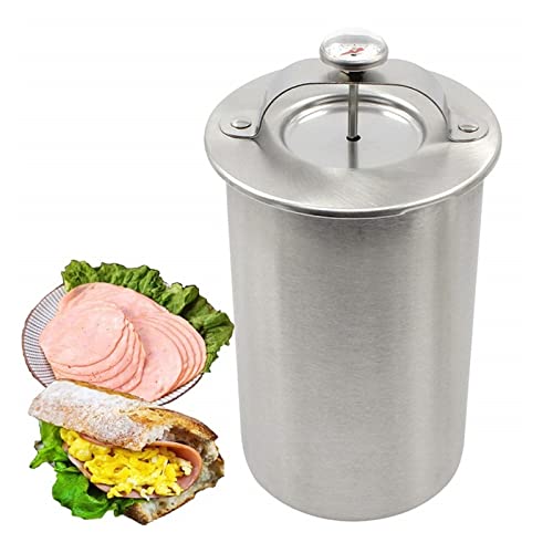 Joyeee Cuiseur à Jambon en Acier Inoxydable, Presse à Viande Sandwich au Jambon avec thermomètre pour Fabrication de charcuterie Maison Saine Saucisse Hamburgers Fruits de mer, Ronde Jambon Marmite#1