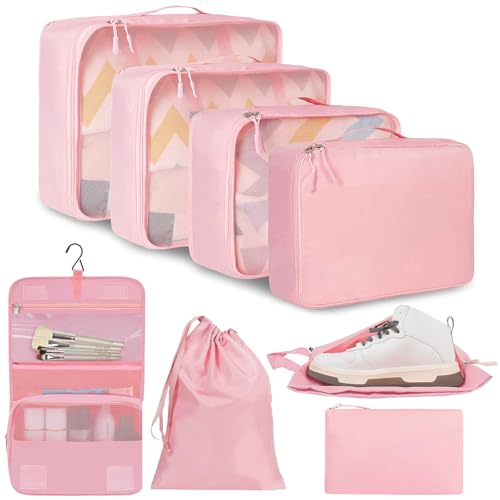 Image of Porslin 8-Set Packing Cubes for Travel Organiser Bags and Packing Bags for Travelling, Luggage Organiser Set with Mesh Travel Clothes Organizer Bag, Shoe Bag, Toiletry Pouch & Laundry Bag