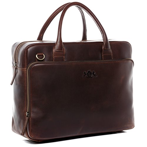 SID & VAIN® ライアン ラップトップ ブリーフケース ノートブック バッグ 15.4 ファイル ラップトップ ショルダー バッグ ブラウン レザー