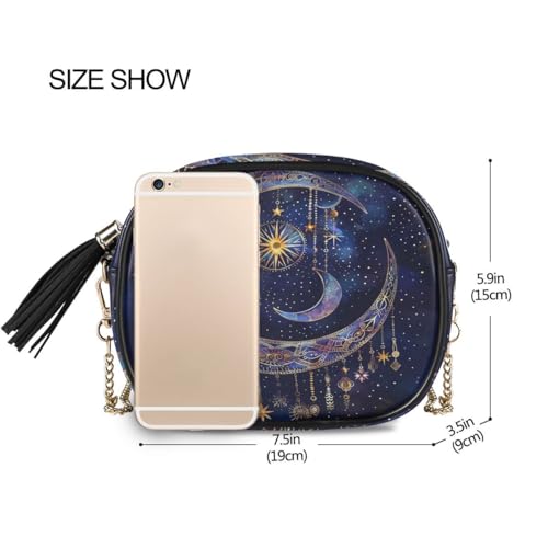 Image of ALAZA Women's Astrology Mystical Bohemian Moon Stars Boho PU Leather Crossbody Bag Shoulder Purse with Tassel