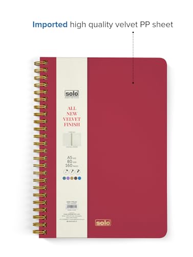 Image of SOLO Velvet Finish Spiral Notebook | A5 Size, 160 Unruled Pages, 80 GSM | Fountain Pen Friendly Premium Journal for Sketching & Writing