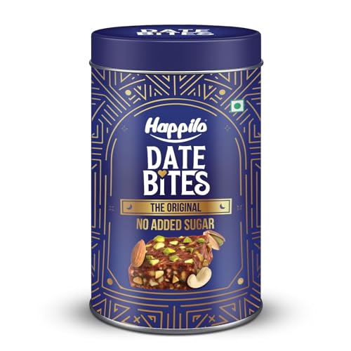 Image of Happilo Celebration Date Bites Tin 200g, Premium Gift, Healthy Snacks, Made with Dates, Cashews, California Almonds, Pistachios, Honey, Ghee