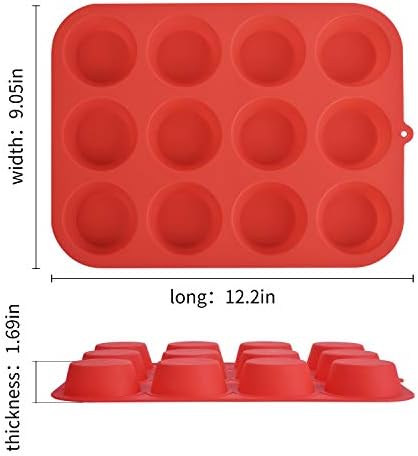 Silicon Muffin Tray 12 Cups - Non Stick Baking Trays for Cupcakes & Brownies - (23x31cm) Red Baking Moulds for Muffin