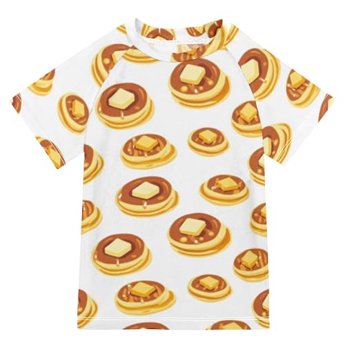 Pancakes Butter Maple Syrup White Kids Bathing Suits Girls Short Sleeves Childrens Bathing Suits Swimwears Sports Clothes for Youth Boy 9-10Y