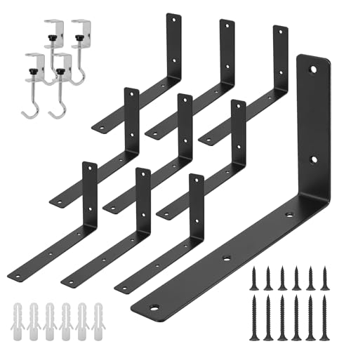 Redunest 10 Pack Black Heavy Duty L Floating Shelf Brackets, L 10" X H 6"